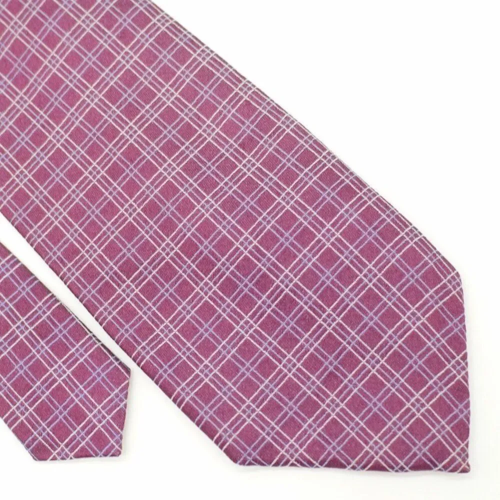 Calvin Klein Collection Purple / Red Blue White Check Woven Silk Tie